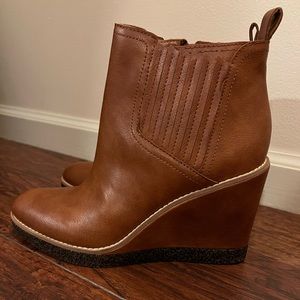 Brown wedge ankle booties